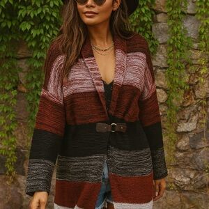 ONE A Space Dyed Striped Duster Cardigan Swacket, M